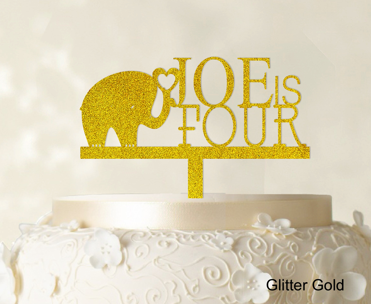 "Kids Birthday Cake Topper Personalized Glitter Yellow Cake Topper