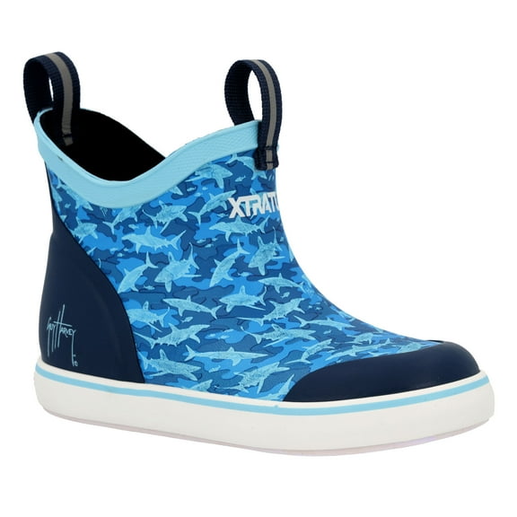 XTRATUF Little Kids ADB Guy Harvey 4in Tropical Blue/Shark Camo Ankle Deck Boots, Size: 9
