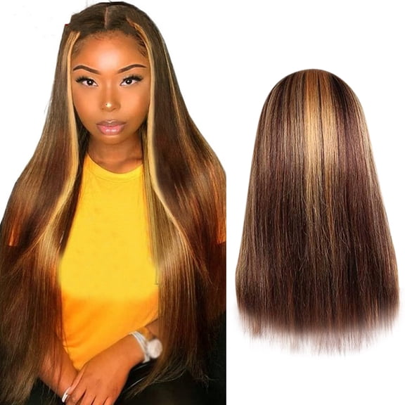 DOPI Human Hair Wigs For Women Straight line Hair Human Women's Brown Wig Hair Straight Long With Pre-Plucked wig