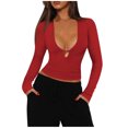 thumbnail image 3 of aidice Going out Tops for Women Ribble Knitted Cropped Tops Keyhole Deep V Neck Stretch Basic Layer Undershirt, 3 of 6