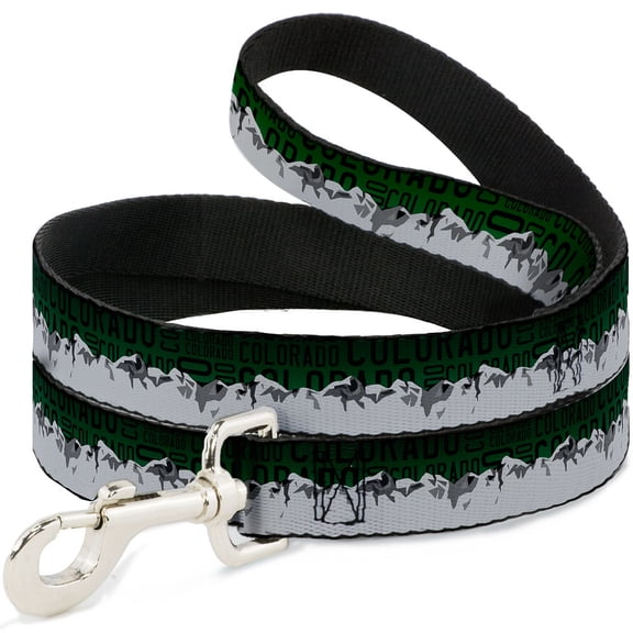 Buckle-Down Pet Leash, Dog Leash, Colorado Mountains Green Black Text Grays, 4 Feet Long 1.0 Inch Wide