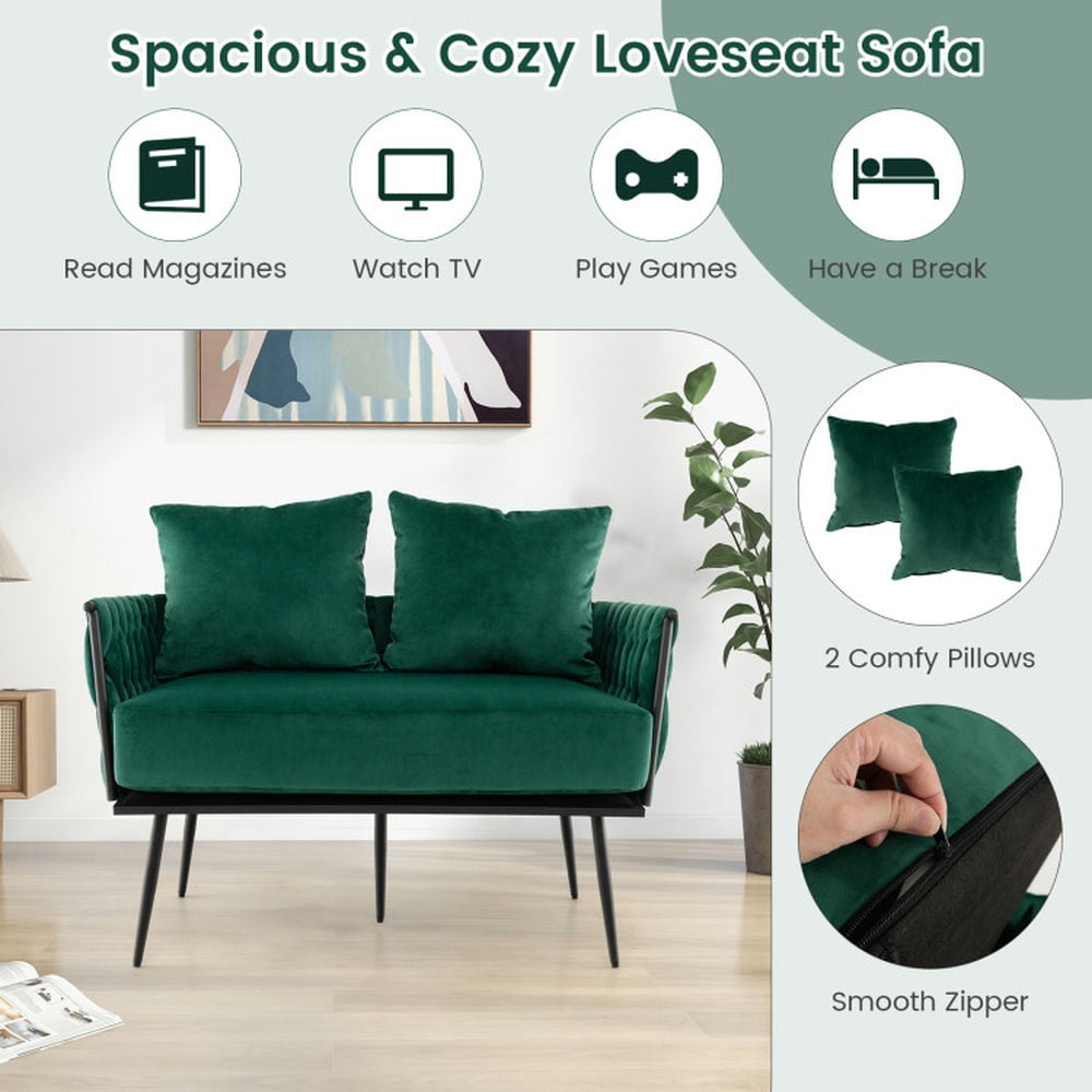 Finihen Loveseat Sofa, Velvet Sofa Couch, Modern Loveseat Sofa Upholstered Dutch Velvet Sofa Couch, for Living Room, Bedroom, Green Finihen Loveseat Sofa, Velvet Sofa Couch, Modern Loveseat Sofa Upholstered Dutch Velvet Sofa Couch, for Living Room, Bedroom, Green