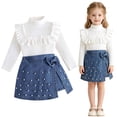 thumbnail image 6 of KPOPLK Toddler Girl Clothes 2Pcs 2T 3T 4T 5T 6T 7T Ruffle Turtleneck Sweater + Pearl Denim Skirt Set Preppy Outfit for Kids,Size 6-7 Years, 6 of 9