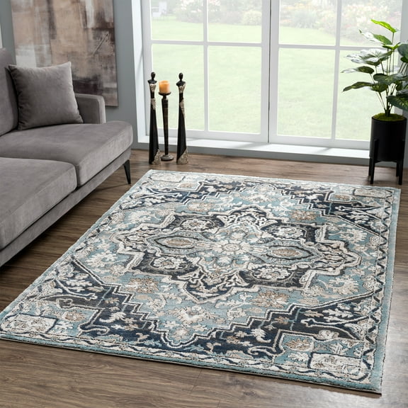 United Weavers Edinson Estrella Transitional Medallion Accent Rug, Blue, 1'10" x 3'