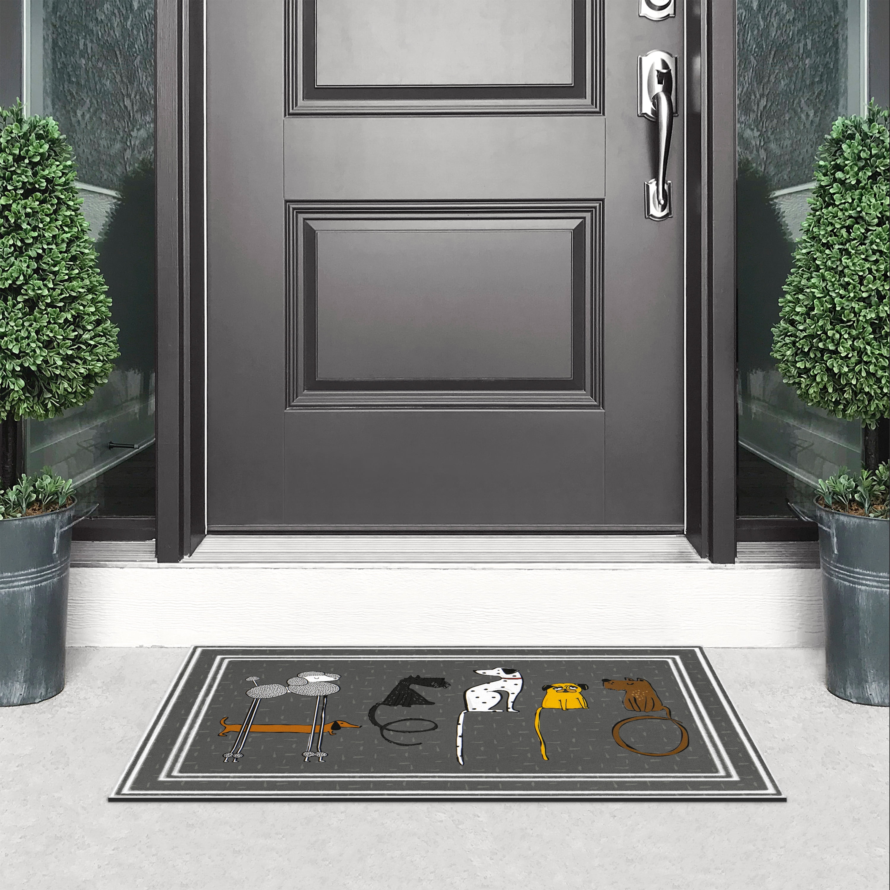 Mainstays Fashionables Deluxe Hello Dogs Gray Doormat, 24"x36"
