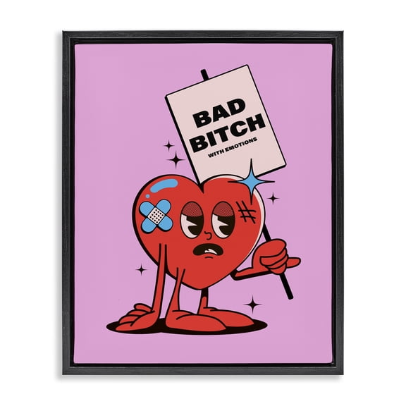 Stupell Industries Contemporary Bad B*tch Emotional Heart Black Floating Frame Canvas Art, 17 x 21, by House of Lulu