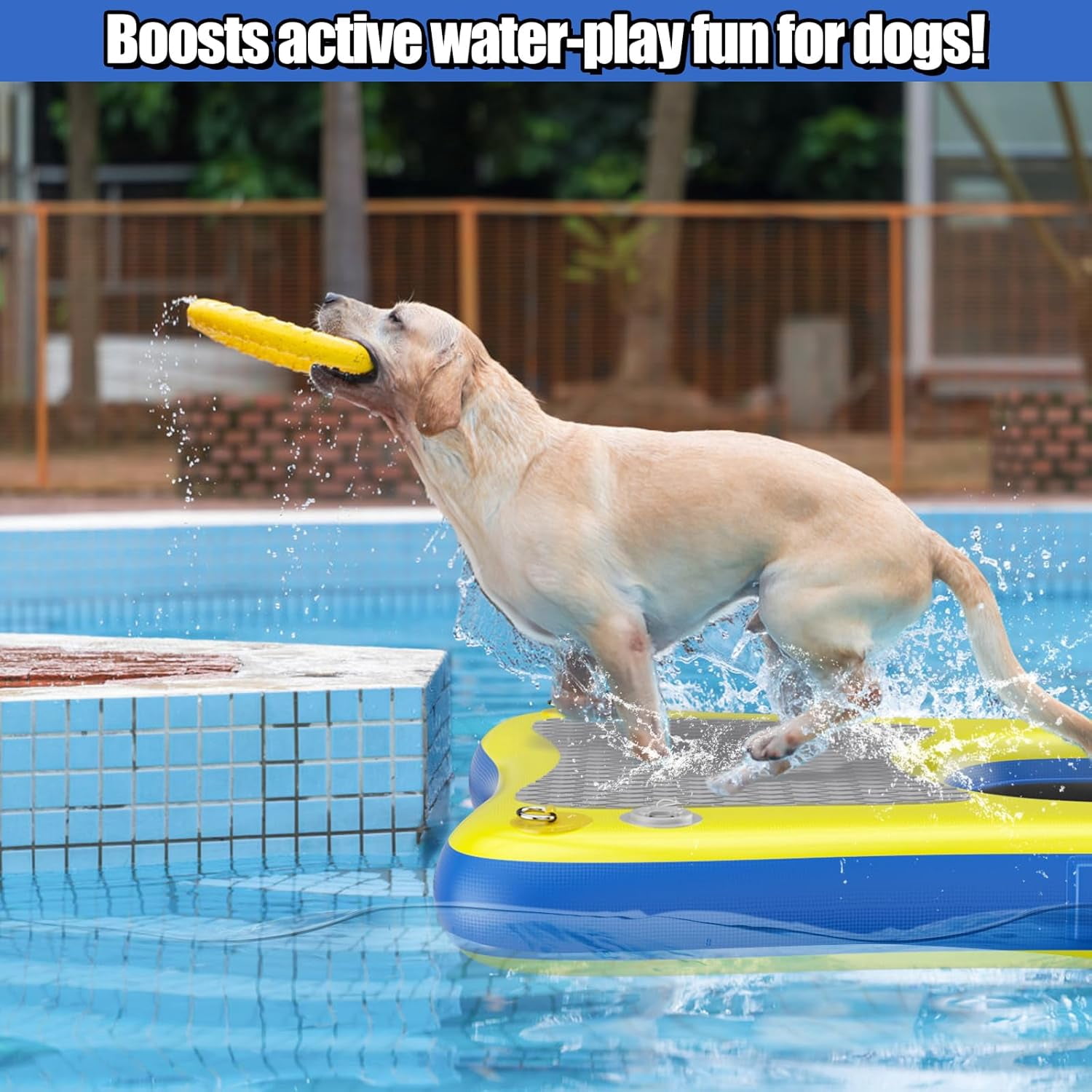 Inflatable Dog Pool Ramp Float Dock Platform for Large Dogs Up to 230 lbs, Dog Water Ramp Ladder with Non Slip Steps | Heavy Duty Floating Dogs Dock for Boat, Inground Above Ground Pool, Lake, River