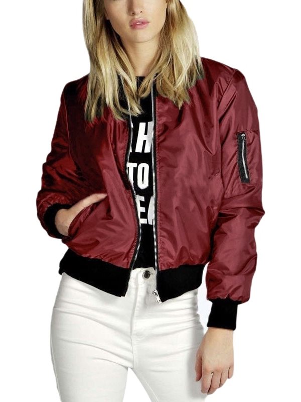 Womens Classic Full-Zip Quilted Jacket Short Bomber Jacket Coat - image 1 of 1