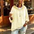 thumbnail image 5 of Oversized Stripes Hoodies for Women Batwing Short Sleeve Crewneck Hooded Drawstring Sweatshirts Spring Fall (M, Yellow), 5 of 8