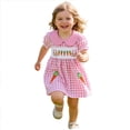 thumbnail image 2 of CUZIBR Girls Baby Classic Dresses Easter Bunny Plaid Floral Embroidery Checkered Summer A-Line Dress Peter Pan Collar Short Puff Sleeves Comfortable Casual Dress Outfit Dailywear,Pink,2-3 Years, 2 of 7