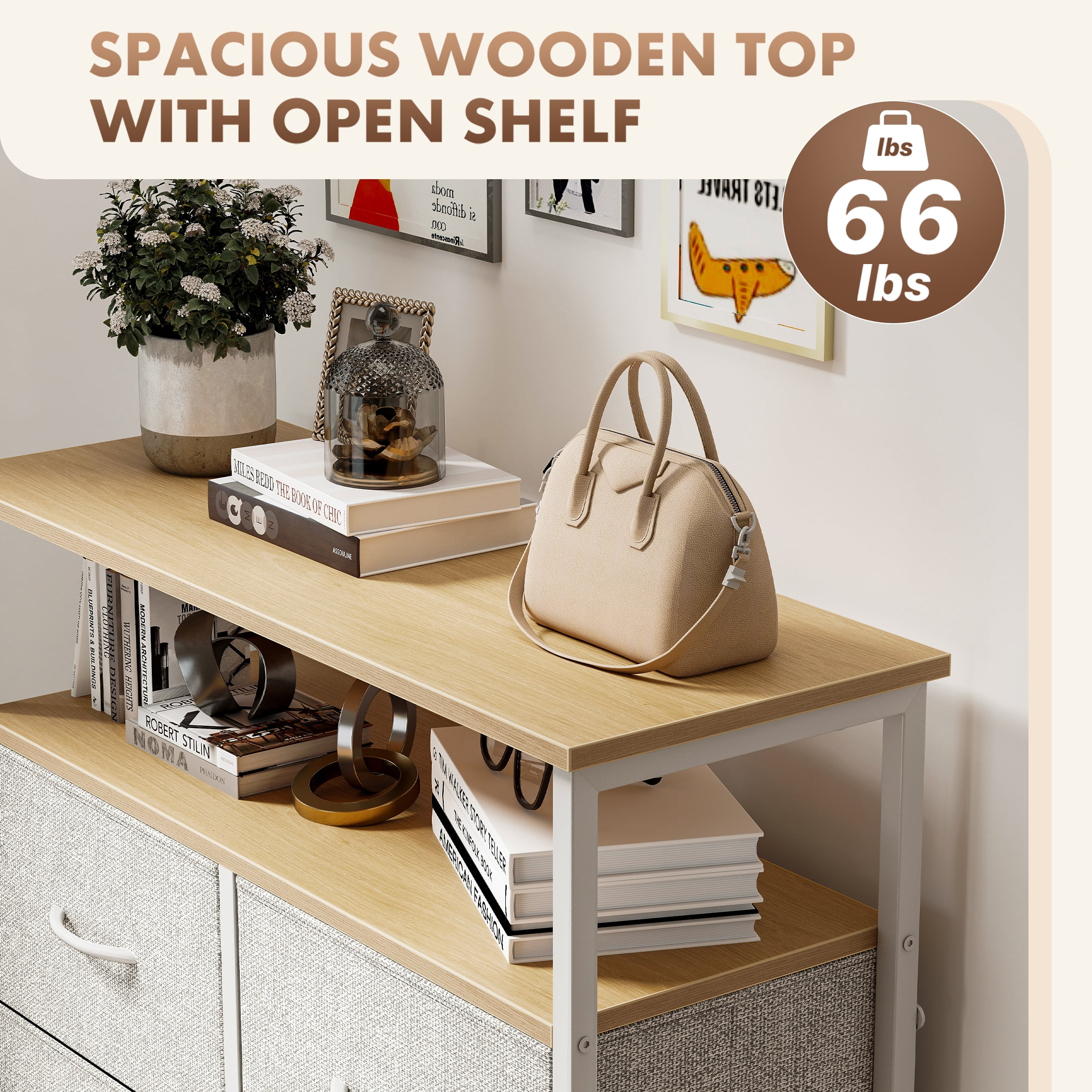 edx 8 Drawers Fabric Dresser, Clothes Storing, Storage Tower Organizer TV Stand, for Bedrooms, Wardrobes, Entryways, and Living Rooms, LightGray