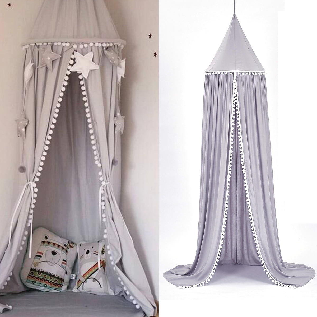 Kids Bed Canopy with PomPom Cotton Canopy for Crib Baby Girl Netting Cover Canopy Crib Curtain Reading Nook Tent Nursery Play Game Castle House Decoration Walmart