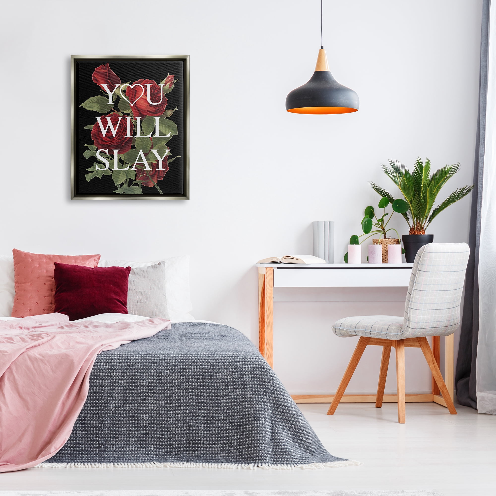 Stupell Industries You Will Slay Chic Red Roses Glam Phrase Luster Gray Framed Floating Canvas Wall Art, 24x30, by Lil' Rue