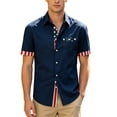 thumbnail image 2 of Conairie Men 4th of July Shirts American Flag Print Short Sleeve Button Down Collared Shirt Loose Casual Work Tee Pullover Outfits Dark Blue L, 2 of 6