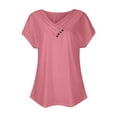 thumbnail image 6 of CLOISE Summer Tee for Women Short Sleeve Tops Casual Loose V Neck Blouses Button Shirts Solid Fashion T Shirts Pink 2XL, 6 of 6