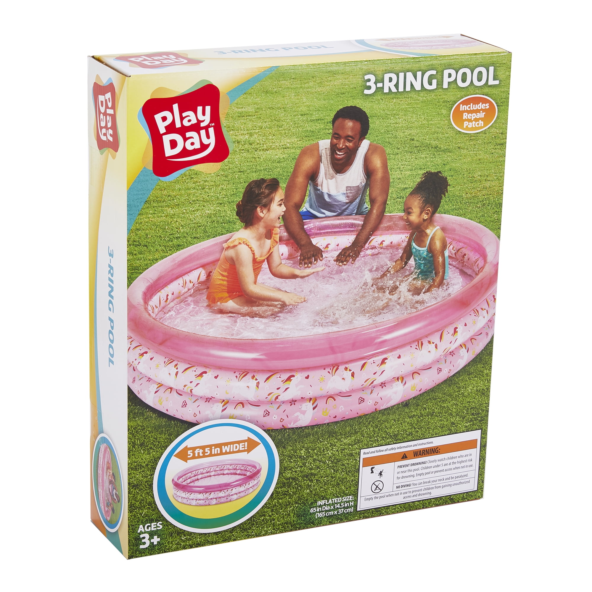 Inflatable Play Day Round Shark 3-Ring Pool for Kids 65 x 14.5 