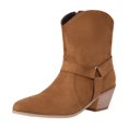 thumbnail image 2 of Bnwani Women Boots Fall Winter Fashion Denim Low-Heel High Ankle Versatile Comfortable Casual Western Boot Brown Size 9.5, 2 of 6