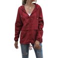 thumbnail image 1 of Sonducket Chubasquero ligero para mujer, impermeable, con capucha, cortavientos para exteriores, plegable, para senderismo, Camping, trajes para mujer Prendas para la parte del cuerpo Vino rojo L, 1 of 6