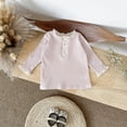 thumbnail image 2 of Baby Girl Pink Ribbed Long-Sleeve Top with Lace Trim & Henley Neck (6M-3T), 2 of 9