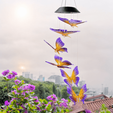 Qoosea Wind Chimes for Outside Butterflies Solar Wind Chime Yard Decorations Outdoords Powered LED Waterproof Color Changing Hanging Lamp Butterfly Windchimes Moon Gifts for Women