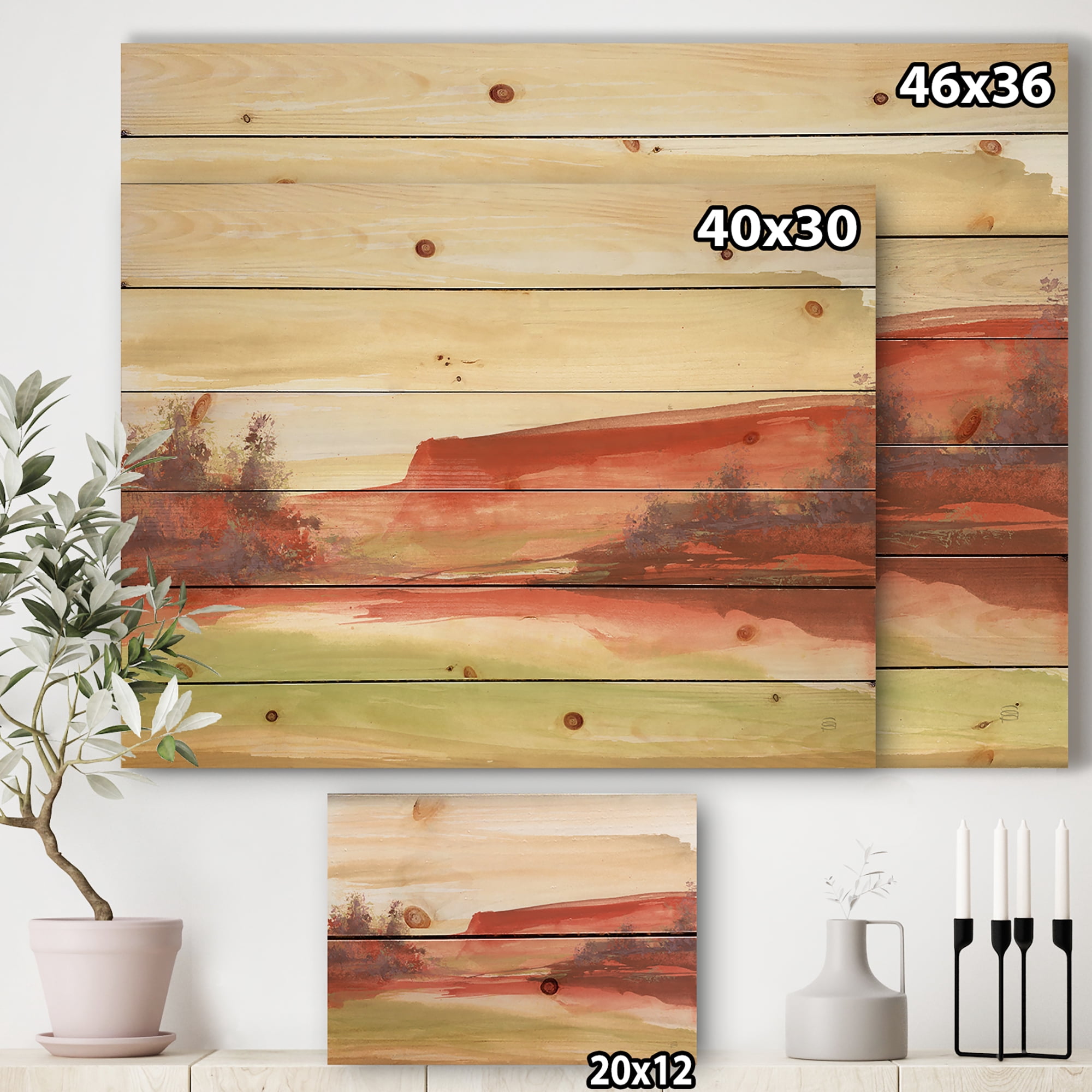 Designart 'Red Rock III' Traditional Print on Natural Pine Wood