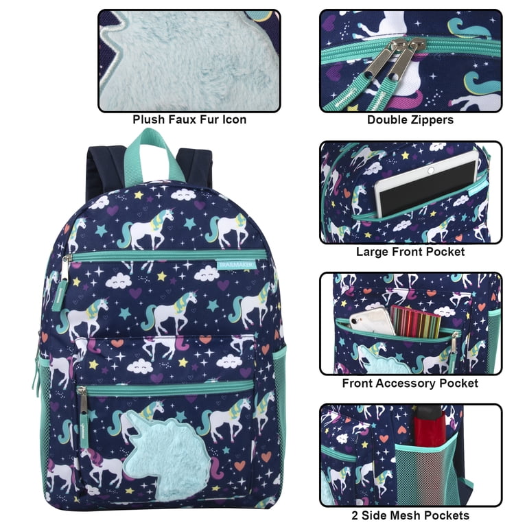 Trailmaker 17" Plush Unicorns Backpack, Colorful Print photo 2