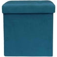 thumbnail image 4 of Sorbus Small Folding Ottoman Storage Seat Footrest Cube Chest- 15-inch Suede Velvet Fabric - Teal Blue with Lid, 4 of 8