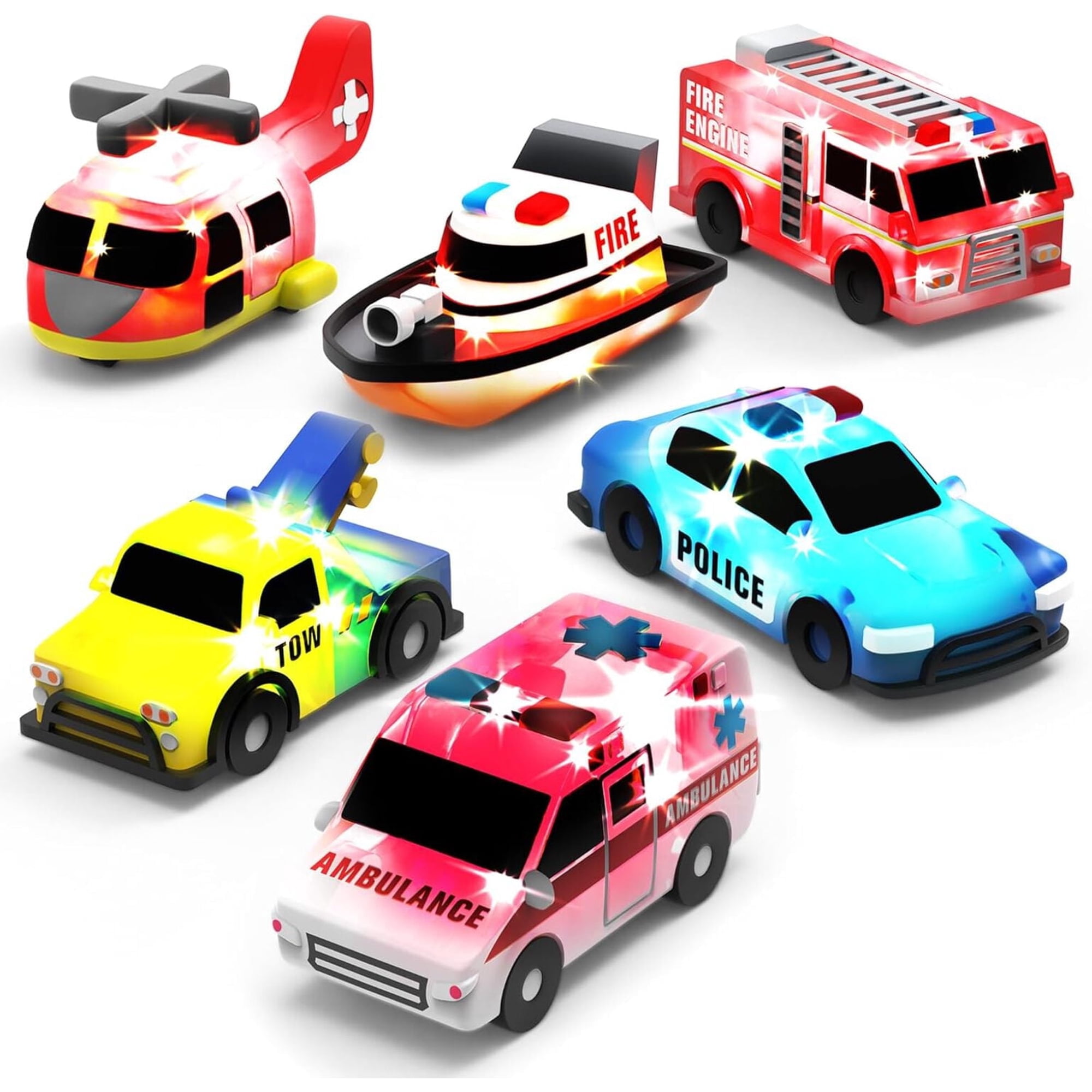 Tub Works Emergency Cars Light Up Bath Toys, 6 Pack, Water-Activated Light Up Toys Flash & Change Color