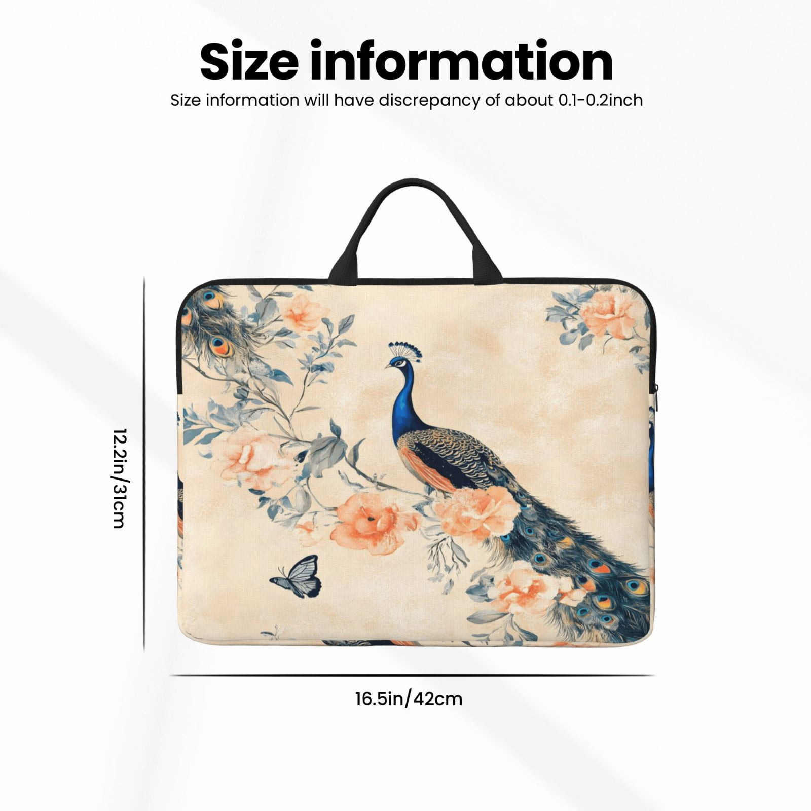 Laptop Sleeve Bag For Women Men 14inch Waterproof Durable Protective Computer Carrying Cover Handle Laptop Case Bag Art Peacock