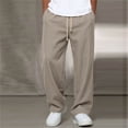 thumbnail image 1 of Mifsaly Summer Pants for Men Drawstring Casual Straight Leg Cotton Pants Textured Relaxed Fit Lightweight Breathable Travel Vacation Boho Clothes with Pockets, 1 of 9