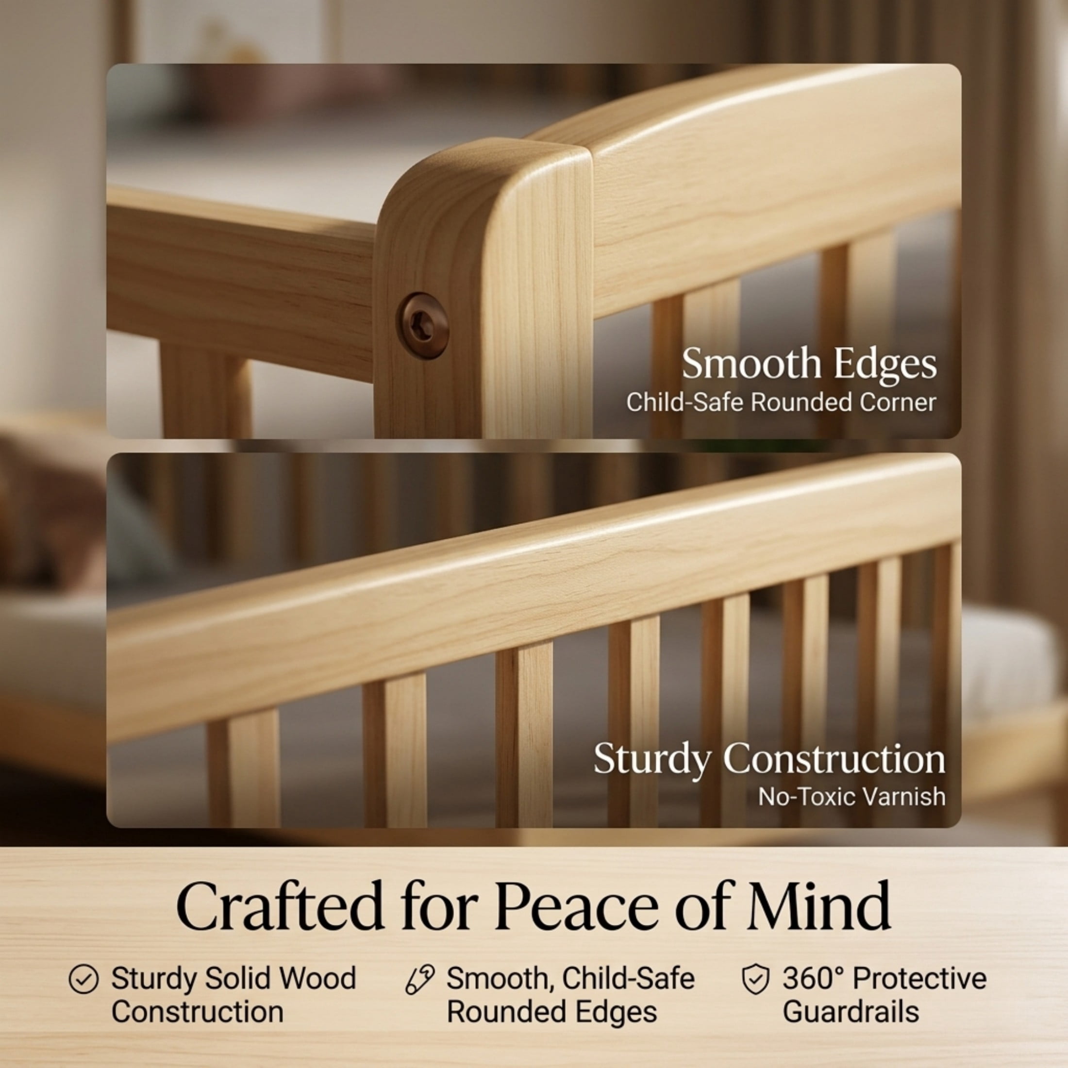 Alvantor Full Size Floor Bed with Entrance and Guardrails – Low Montessori Wood Bed Frame for Toddlers, Natural