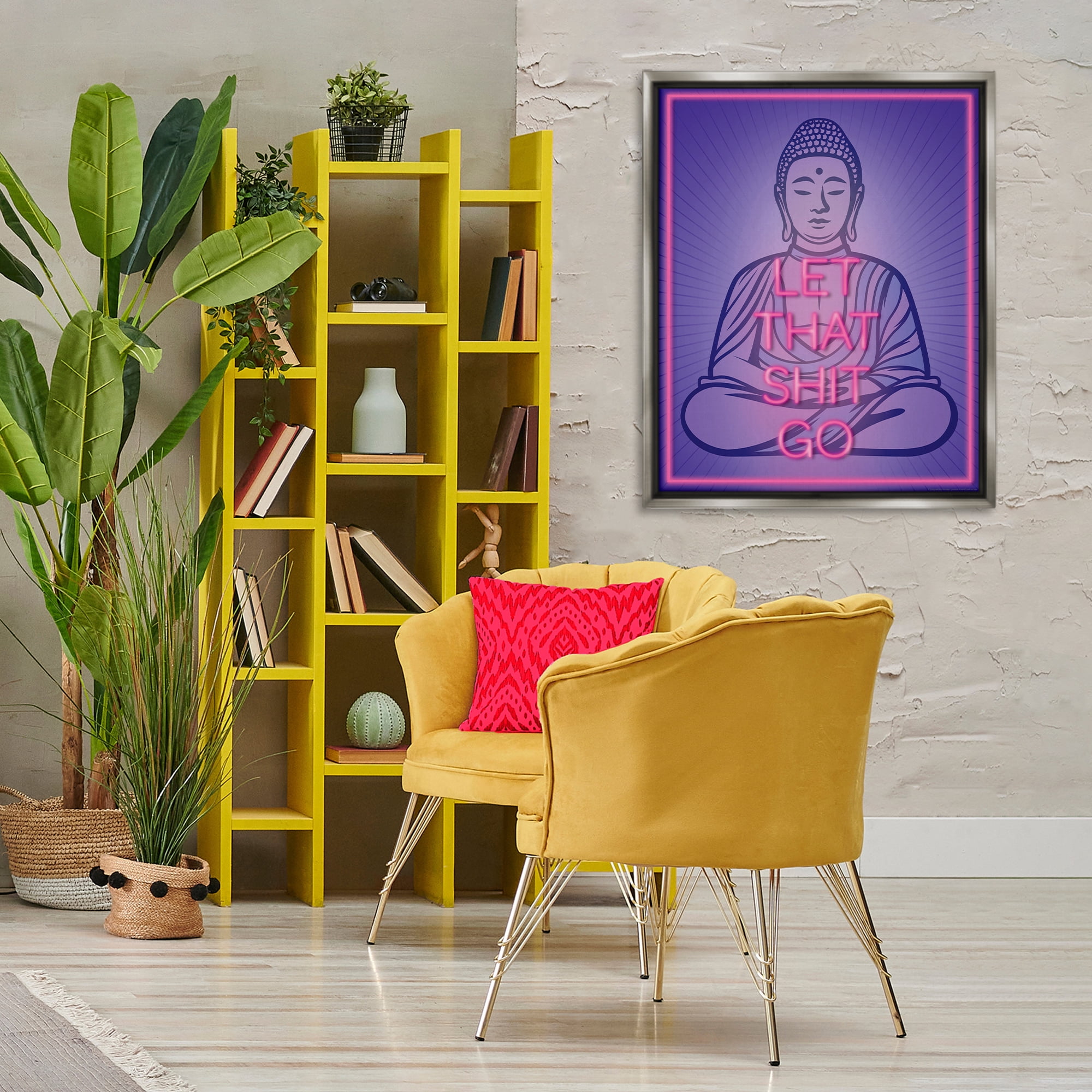 Stupell Industries Let That Sh*t Go Meditation Novelty & Humor Painting Gray Floater Framed Canvas Art Print Wall Art, 25 x 31