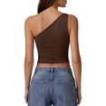 thumbnail image 4 of Lumtrix Womens One Shoulder Top Summer Going Out Pleated Crop Tank Tops Y2K Fashion Cami Cute Slim Fit Shirt Coffee M, 4 of 4