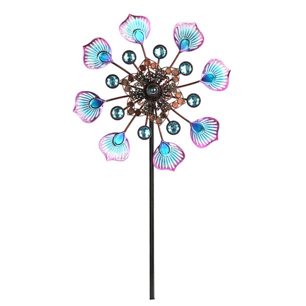 Btafrte Molino Viento Giratorio Cola Pavo Real Iron Art Outdoor Garden Wind Spinners (Azul)