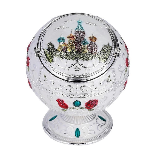 Portable Mini Ashtray Metal Round Ball Stamped Pattern Gift Decoration (#02)