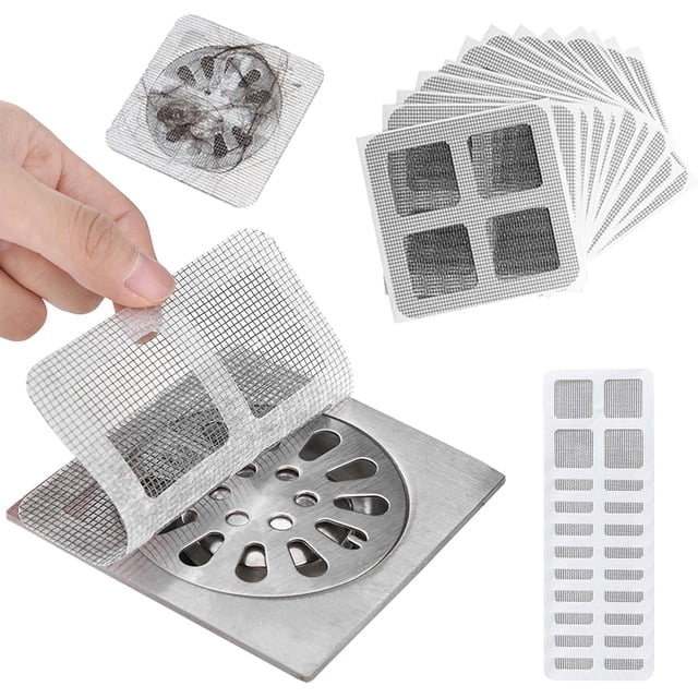 Paquete de 10 Mallas de Drenaje Higiénicas Autoadhesivas, Atrapador de Pelo Desechable para Ducha y Bañera, Filtro Autoadhesivo Anti-obstrucción para el Piso Del Baño