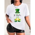 thumbnail image 1 of St. Patrick's Day Women's Casual Fashion Tee - Clover & Letter Print, Round Neck Short Sleeve T-Shirt, Breathable Polyester, Machine Washable, 1 of 7