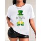 thumbnail image 1 of St. Patrick's Day Women's Casual Fashion Tee - Clover & Letter Print, Round Neck Short Sleeve T-Shirt, Breathable Polyester, Machine Washable, 1 of 7