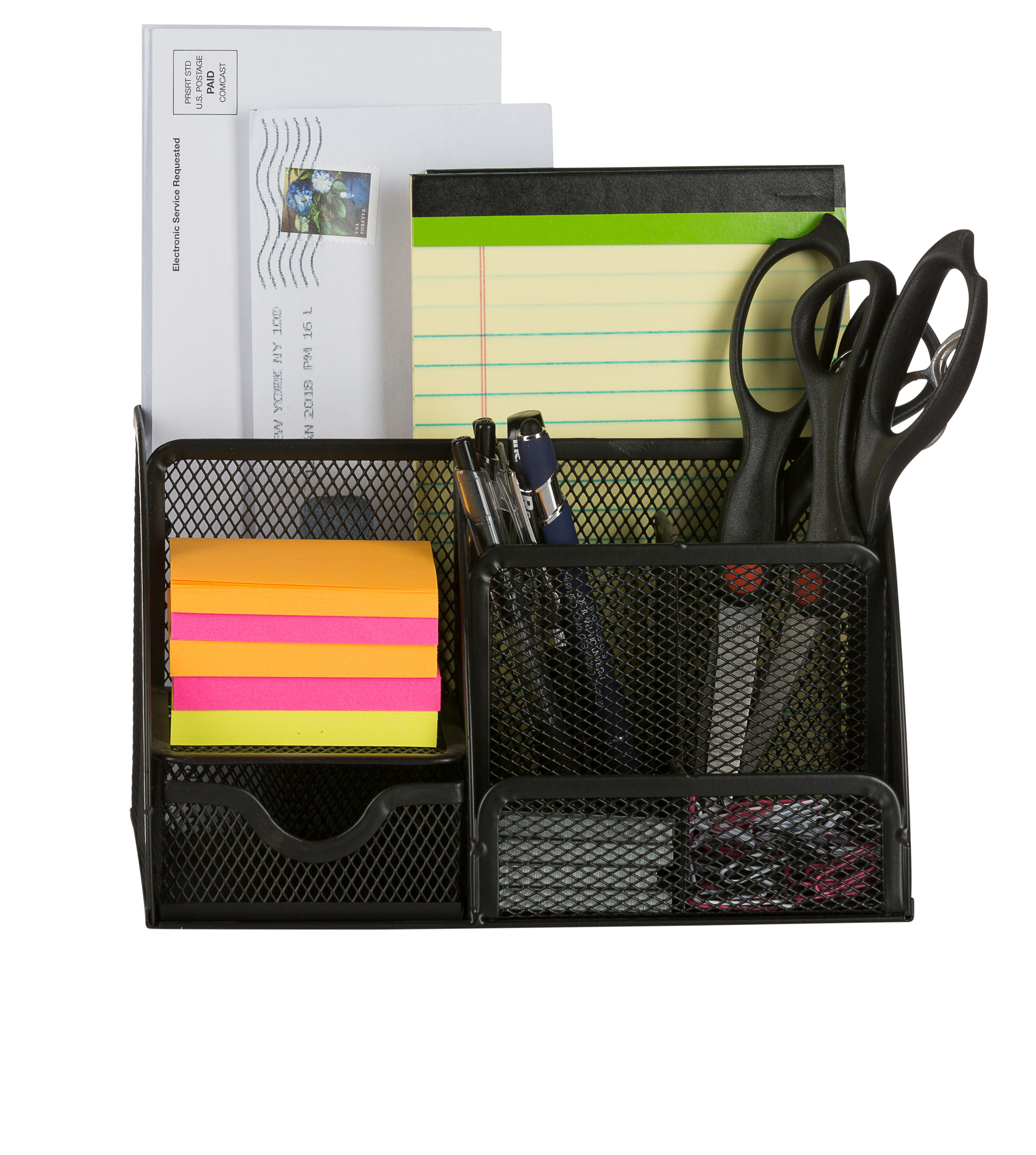 StorageAid OM213 Classic Black Office Supplies Desk Organizer Caddy, 6 Compartments, Drawer, Pen Holder, Memo Holder & File Holder