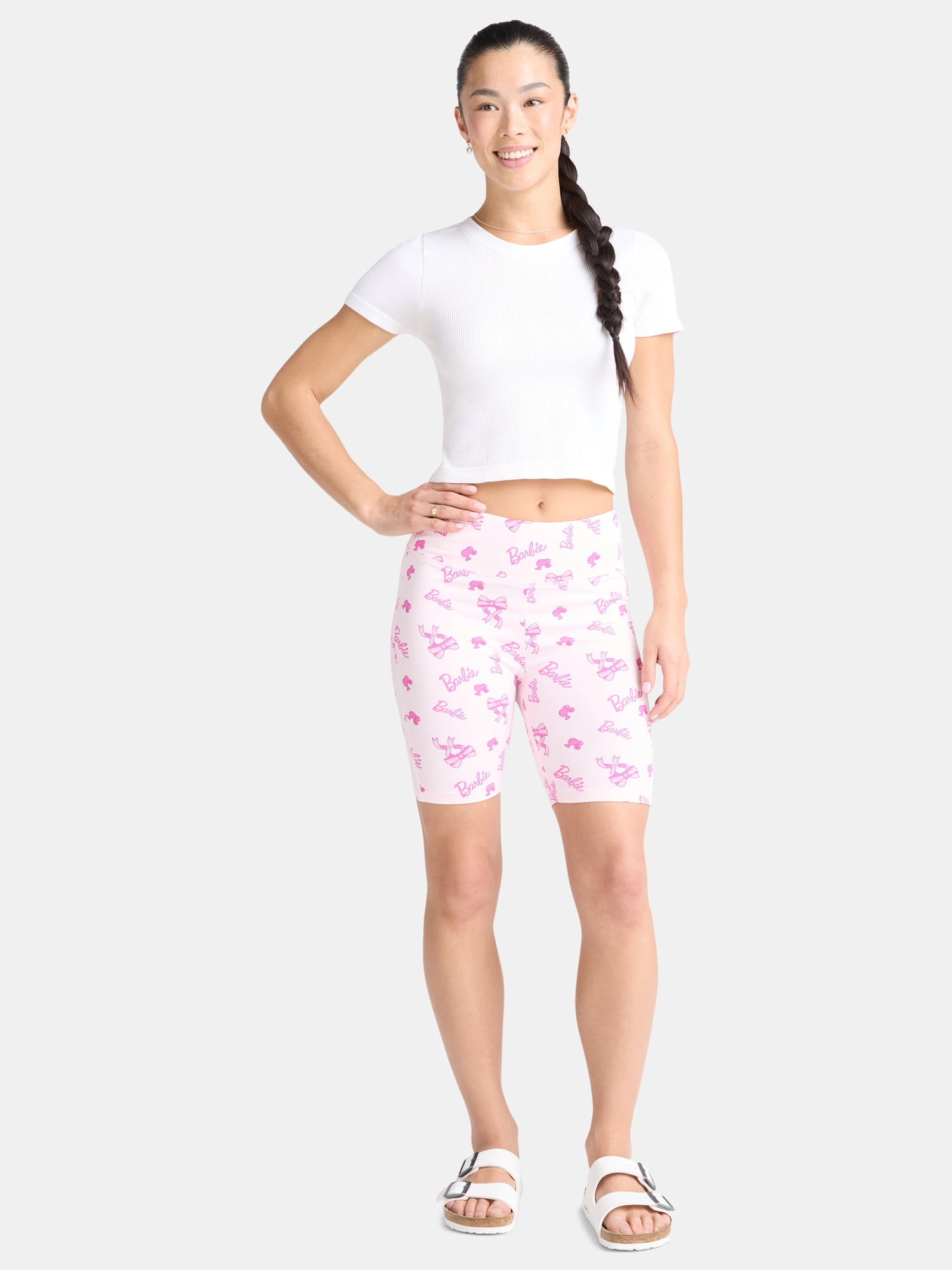 Barbie Women's Bow Print Bike Shorts, Sizes XXS-XXL