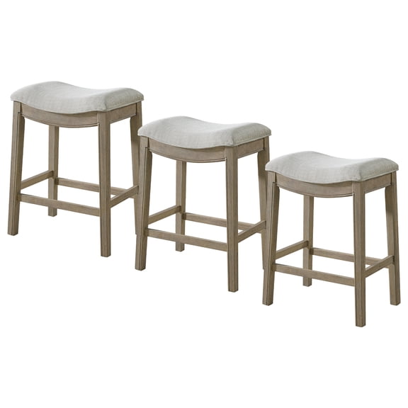 ROME OAK Parker 26" Backless Saddle Kitchen Counter Stool, Oak, Grey Upholstery, 3 Pack
