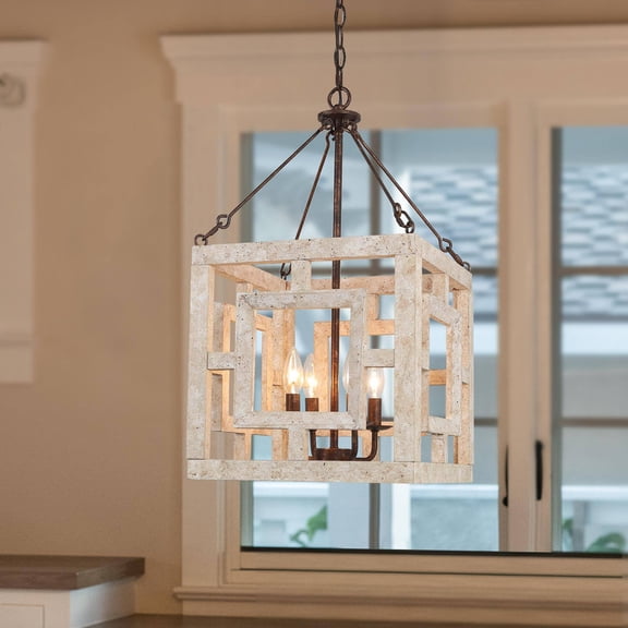 LNC Ferdinand 3-Light Geometric Wood and Metal Lantern Pendant for Dining Room