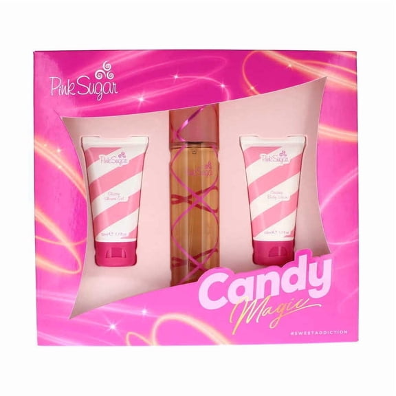Aquolina Pink Sugar Candy Magic Perfume Giftset for Women (3PC) - 3.4 oz EDT   1.7 oz Shower Gel   1.7 oz Body Lotion