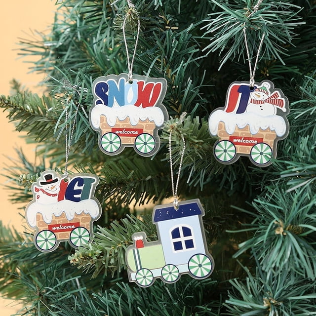 Fiudx Decoración Navideña de Tren, Diseño Impreso En Acrílico, Atractivo Festivo, Elegante Adorno para Árbol, Versátil para El Hogar, Decoración para Bodas, Juego de 4 Piezas