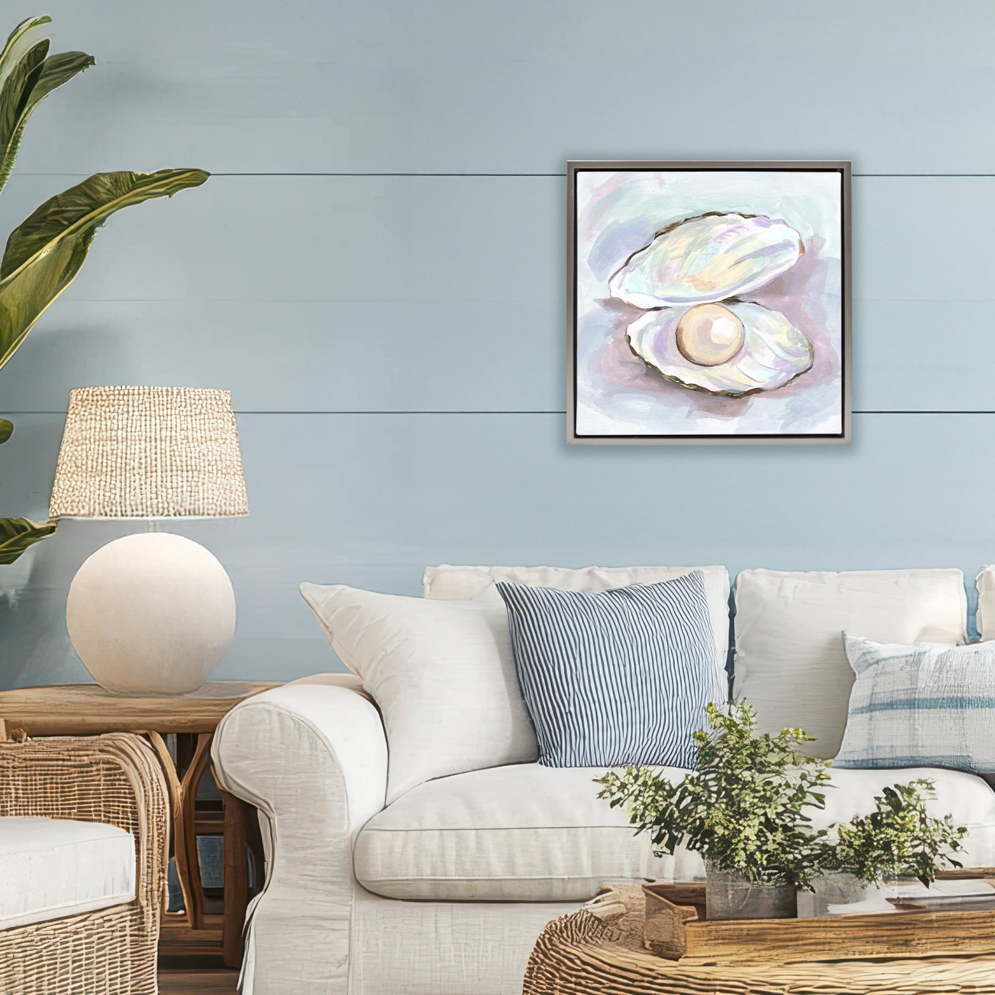 Stupell Industries Silent Opal Clam Pearl Gray Framed Floater Canvas Wall Art, design by Melissa Wang