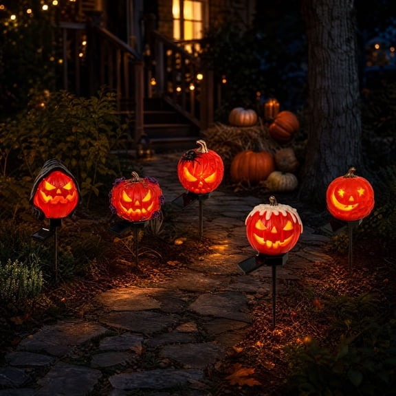 Kdkad Halloween Solar Lights Outdoor, Spooky Pumpkin Shaped Solor Garden Lights, Waterproof Lighted Halloween Decorations Outdoor for Porch Yard Pathway Lawn, Pumpkin Light for Halloween Party Supply