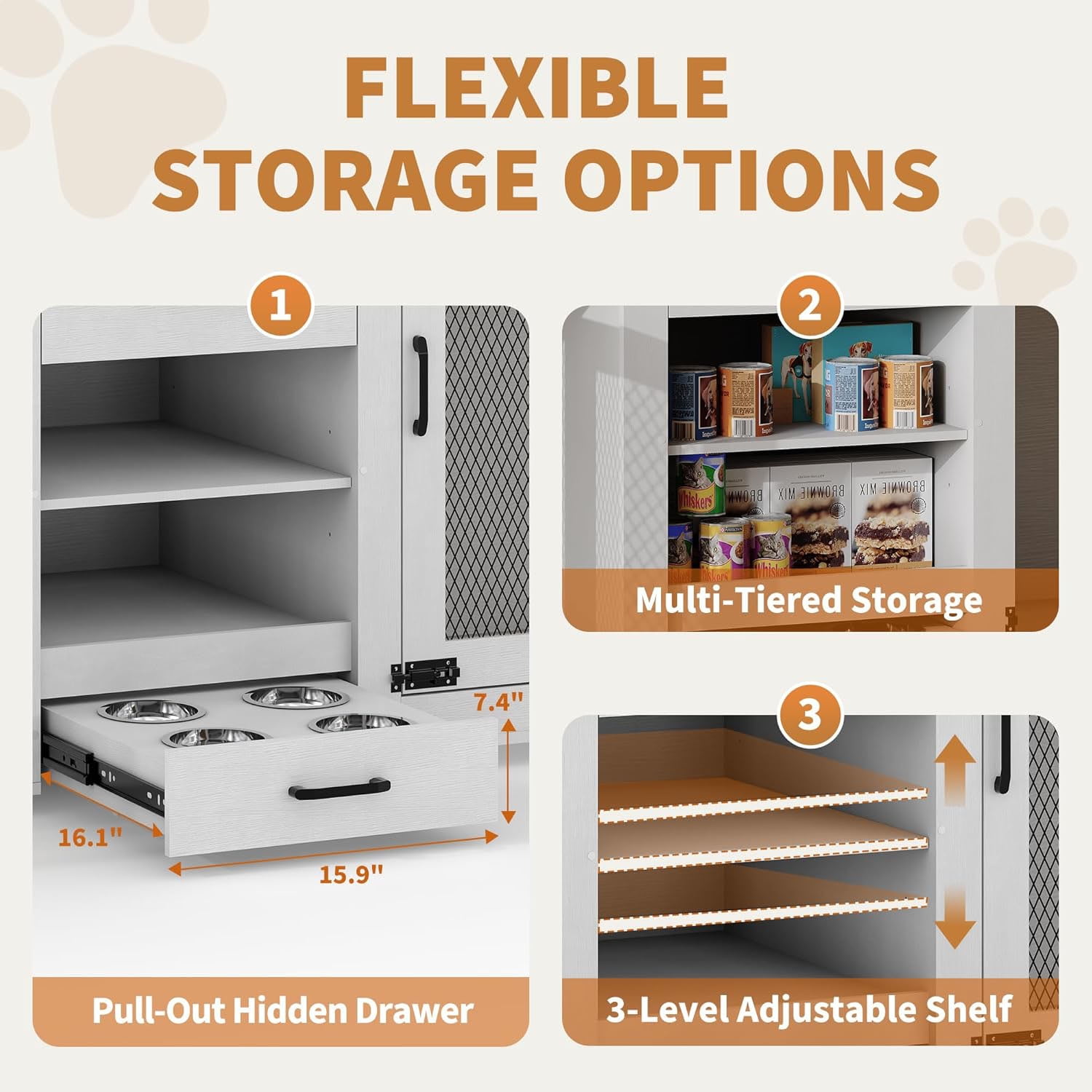 Extra Large Dog Crate Furniture, 90 Inch Wooden Dog Kennel Furniture for 2 Dogs, Furniture Style Dog Crate with 4 Bowls Heavy Duty Indoor Double Dog Crate with Feeding Drawer & Storage Shelves