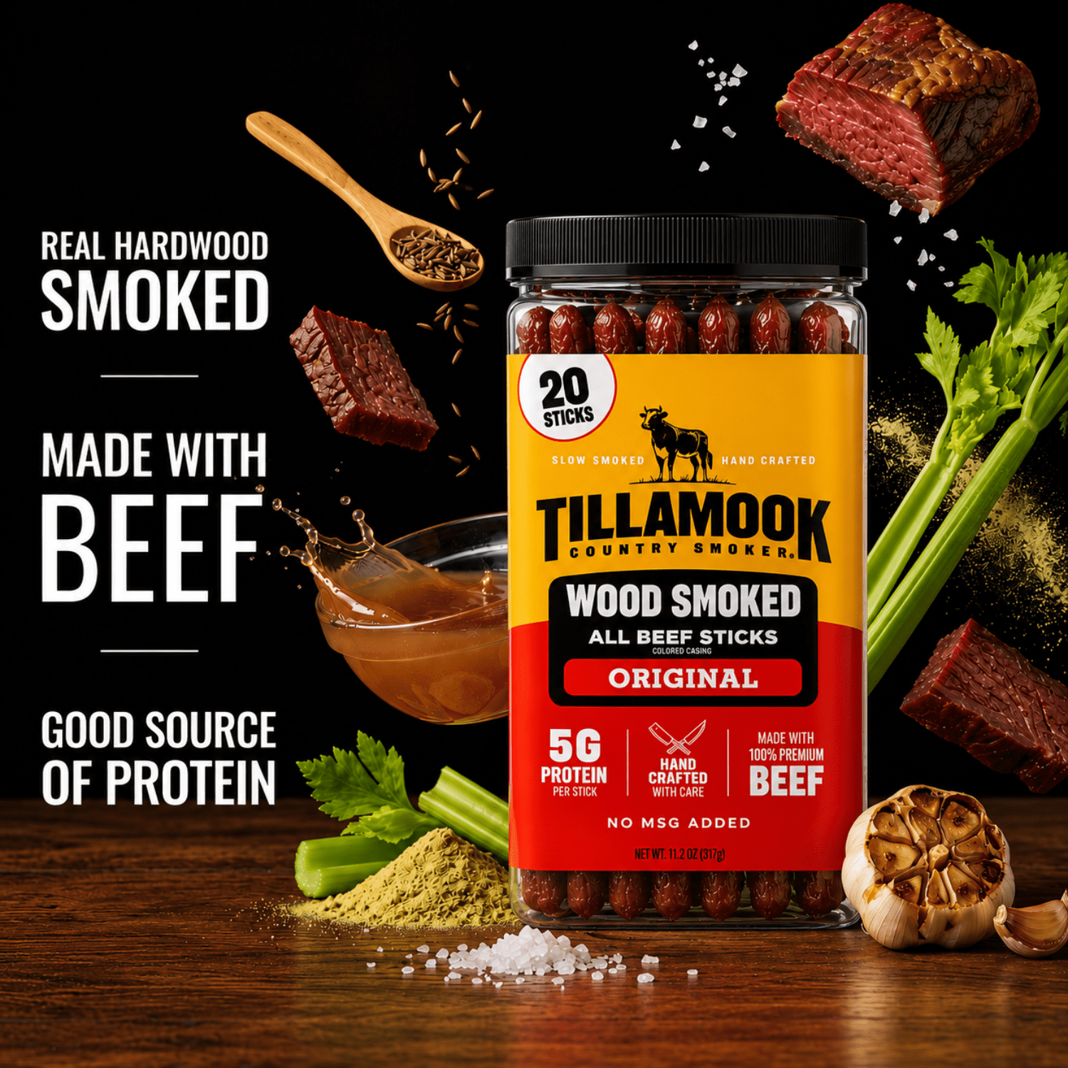 Tillamook Country Smoker Original Smoked Sausages, 6g Protein per Serving, 11.2 Oz Jar