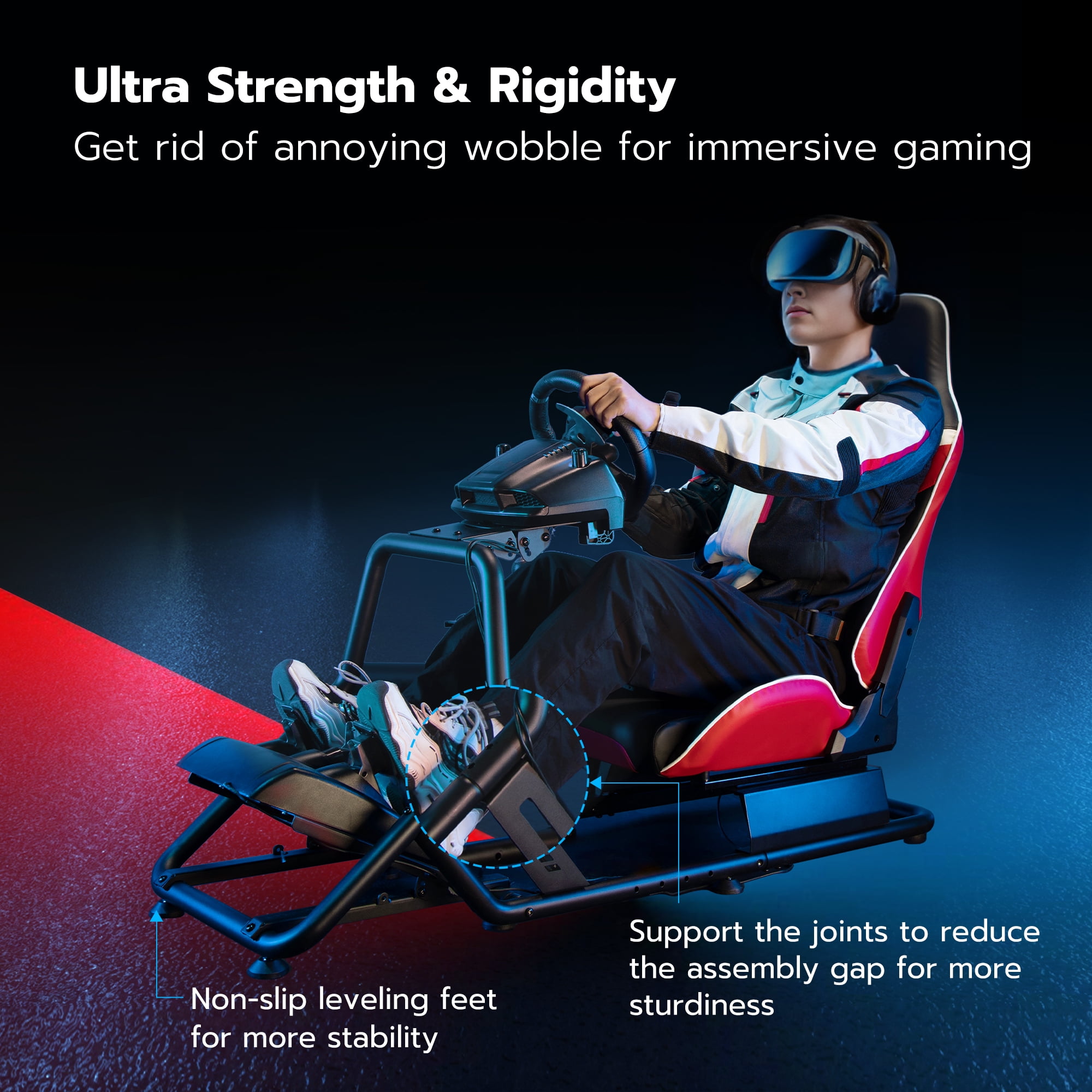 ARES WING Racing Simulator Cockpit with Seat, Adjustable Sim Racing Cockpit Compatible with Logitech, Thrustmaster, Fanatec, Moza, for PS5, PS4, Xbox and PC, Red