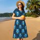 thumbnail image 4 of Easygdp Blue Owl para Vestido Transpirable de Mujer, Vestido Suelto de Manga Corta con Pliegues y Bolsillos para el Verano, 4 of 6